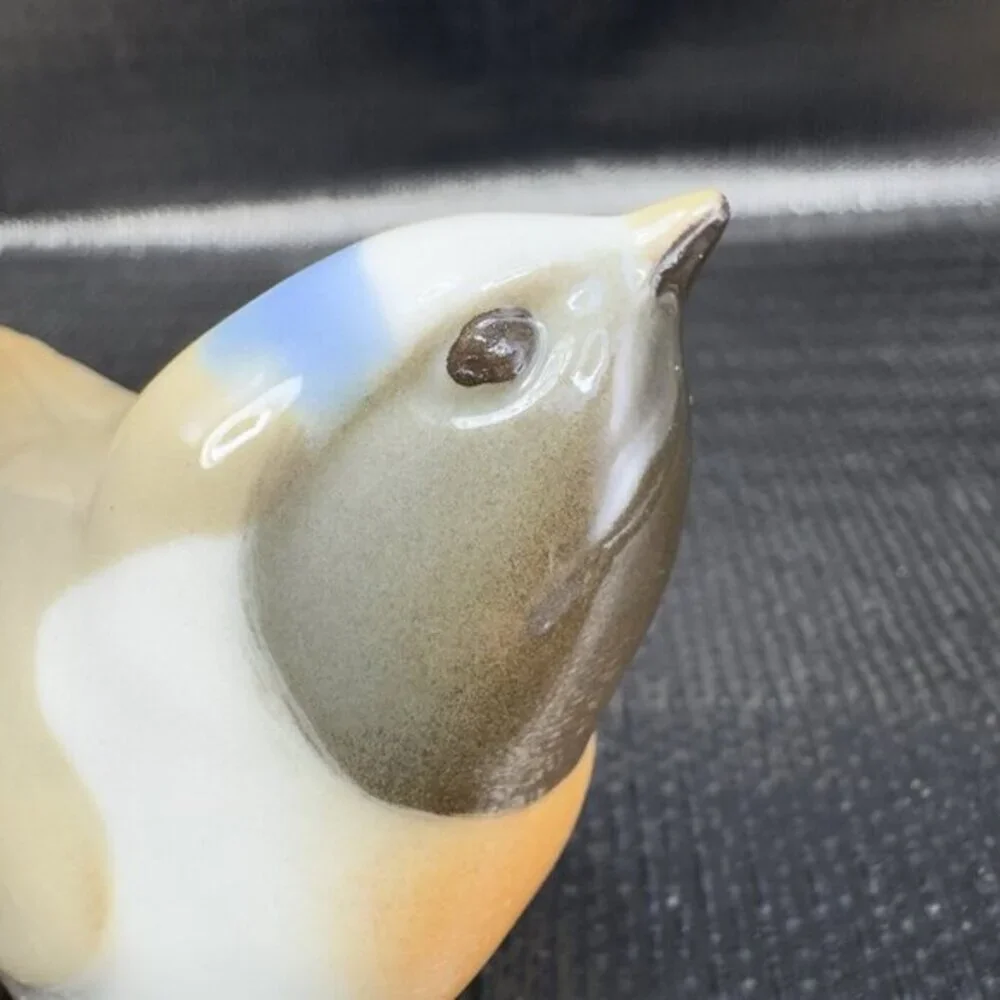 Lomonosov Sitting White Blue Multicolored Bird Longtailed Tit‎ Figurine USSR VTG